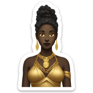 black goddess wearing gold sticker