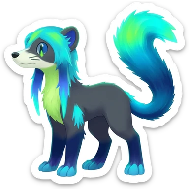 bioluminescent dark abysmal abyssal neon-glowing Trico-Sergal-Furret-Ferret-Wolverine-Vernid-furry-fursona-fusion-Fakemon-animal-hybrid-creature, full body sticker