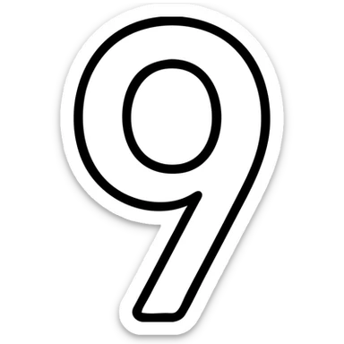 the number 9 as a minimal outlined icon, no fill sticker