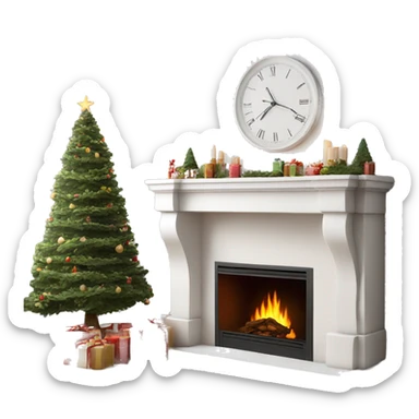 White asthetic clean Christmas fireplace  sticker