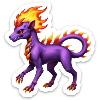 Badass purple skeletal cool shiny Houndoom-Charmeleon-Fakémon-hybrid-creature (full body)  with flamey Mohawk  sticker