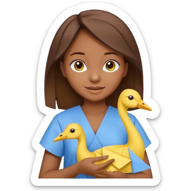 happy-african-young-girl-with-brown-hair-in-a-white-kanga-shirt-holds-an-origami-yellow-and-blue-crane sticker