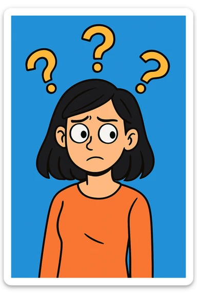 Change the background to a bright solid blue color and make the woman's hair a little darker, keeping the cartoon style and all other details the same. Maintain the original cartoon style and details as in the reference image. sticker