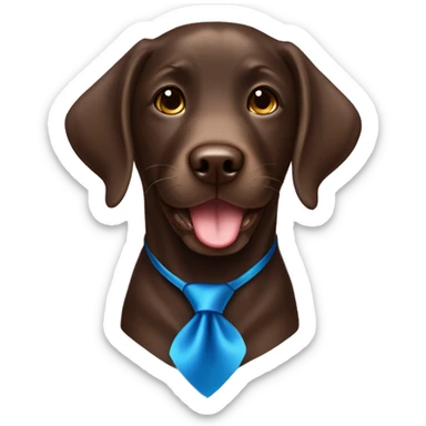 a chocolate labrador boy with a big smile and happy eyes wearing a blue tie  sticker