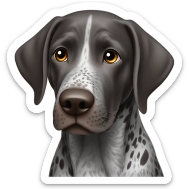 black and gray german shorthair pointer dog with half left ear missing sticker