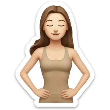 White Girl with brown hair doing yoga in beige tight yoga suit sticker