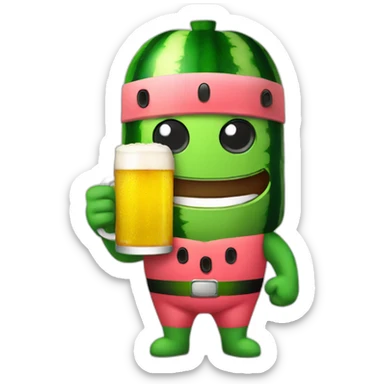 Watermelon superhero holding a beer sticker
