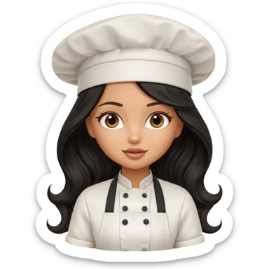 a pretty tan bratz girl with black wavy long hair chef sticker