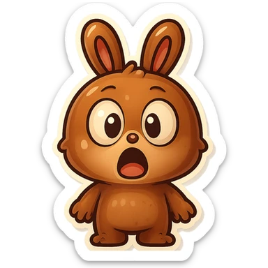 Change the brown bunny character's face to a surprised expression with wide eyes and open mouth, keeping the retro stickers style. sticker