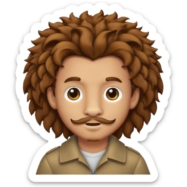 Make a cute boy lion with curly brown hair with a disconnected goatee and medium skin sticker