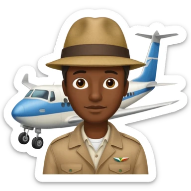 Visage homme créole réunionnais avec chapeau arrive avion sticker