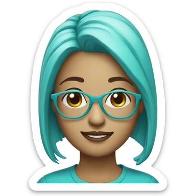 Cyan head girl with cake wearing specs  sticker