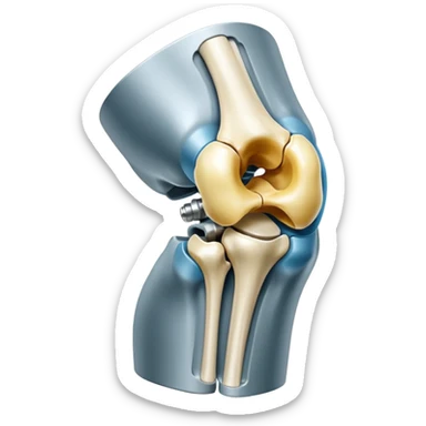 3D render of Metal Plate in Knee, X-Ray imaging aesthetic, translucent materials showing internal structure, white leg bones with bright opaque white metal screws, medical scan style, Apple emoji style, isolated on white background --v 6.0. sticker