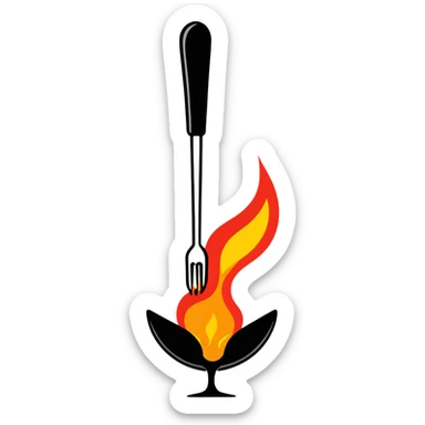 burning spoon fork and knife crossed together, kitchen utensils on fire with flames sticker