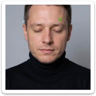 Vertical portrait, only the man's face, realistic style: closed eyes, water drops and green leaves symbols near the face representing hydration and detoxification during fasting, atmosphere of freshness and cleanliness. sticker