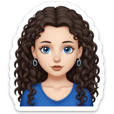 white girl, dark brown long slightly curly hair , skinni but with big breast , septum piercing on nose, beautiful dark gray-blue eyes, sticker