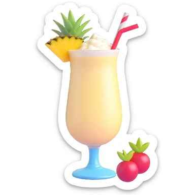 pina colada in a glass with creamy drink, pineapple and cherry garnish, 3D emoji style sticker