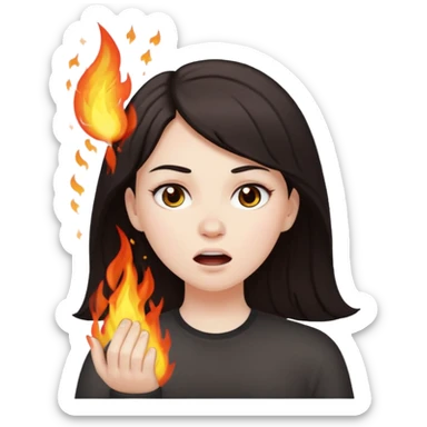 White girl with dark hair breathe out fire sticker