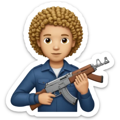 AK47 in hand, light skin male with curly hair  sticker