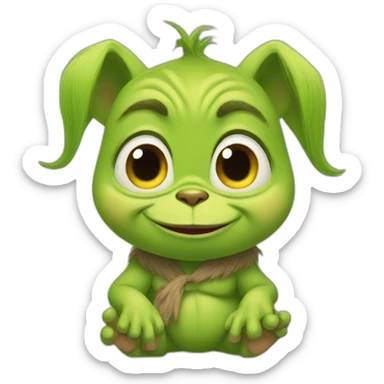 Japanese rounded baby Grinch  sticker