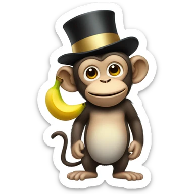 A monkey with a top hat and a banana  sticker
