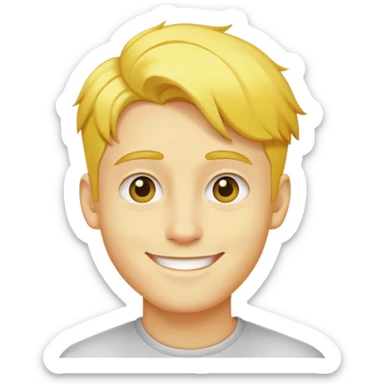 Yellow hair side part man, 20 year old, yellow skin, smile sticker