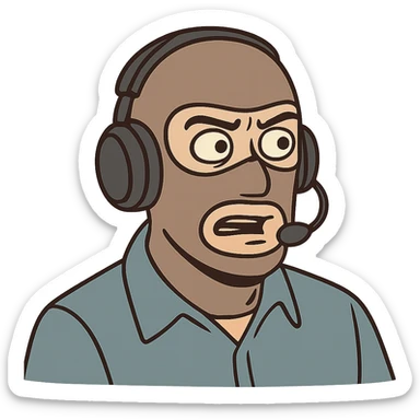 masked man with a headset, cartoon style sticker