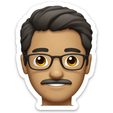 dark hair dark eye man with short mustache wearing glasses holding chihuahua sticker