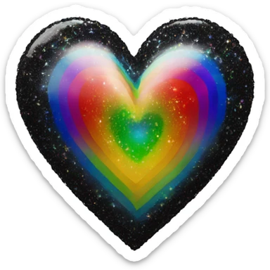 Black 3D rainbow sparkly heart sticker