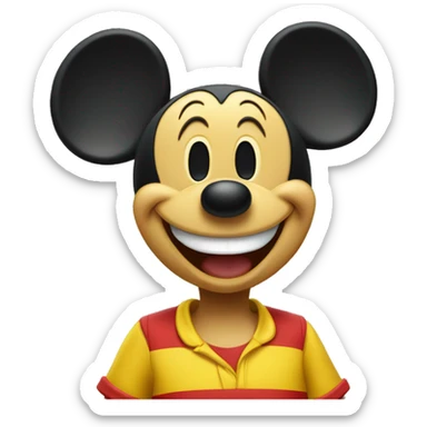Mickey Mouse wearing red shorts and big yellow shoes, smiling happily. sticker