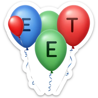 3 ballloons one for each letter ETA sticker