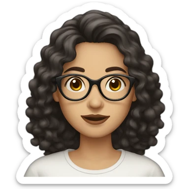 European woman with dark wavy hair, wearing round glasses sticker