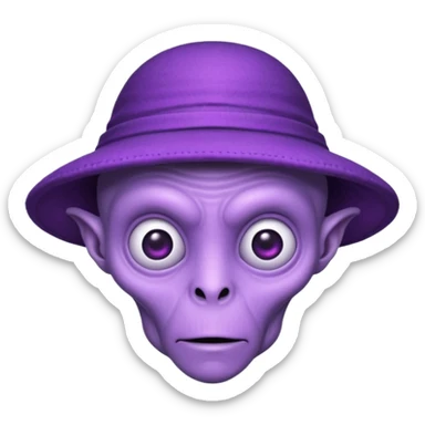 Purple alien with weird alien hat. Strong old face. sticker