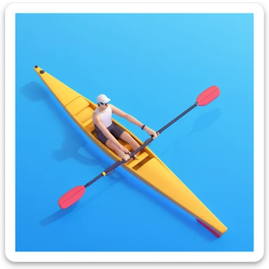 single-person Olympic rowing boat with a professional racing style, including the rower, bird's-eye view, light wavy sea underneath sticker