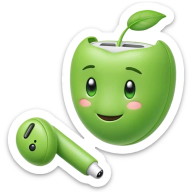 smiling cute green pea wearing airpods sticker