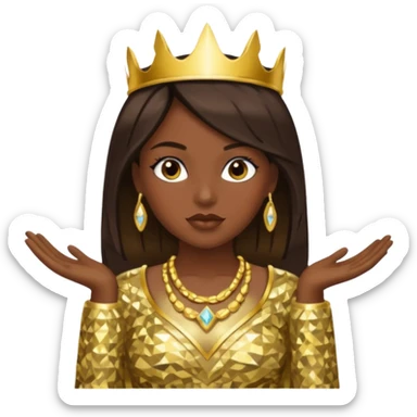 Bilquis from American Gods with dark skin, dark brown hair, gold outfit sticker