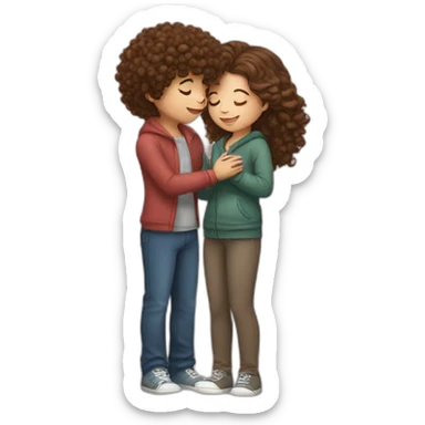 girl with brown hair kissing boy with curly brown hair sticker