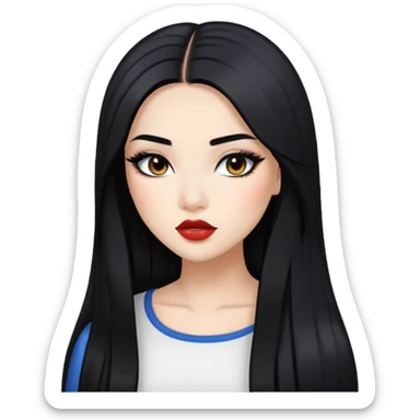 baddie with Asian and Latina features, long straight black hair, makeup, white skin sticker