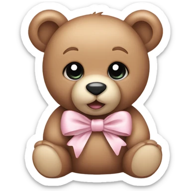 Baby teddy bear with pale pink bow sticker