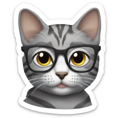 Gray tabby cat with nerdy glasses sticker