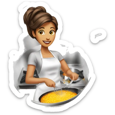 Beauty woman cooking in a stainless steel 10 inches skillet sticker