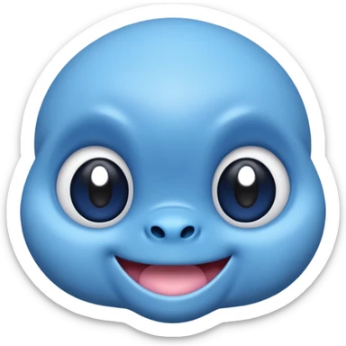 kawaii-style blue alien face, inspired by Stitch, large round eyes, playful grin, pastel colors, minimal details sticker