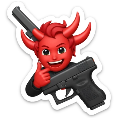 Emoji de cara de demonio con una glock 18 en la mano sticker