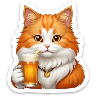 a cute cat drinking a beer sticker