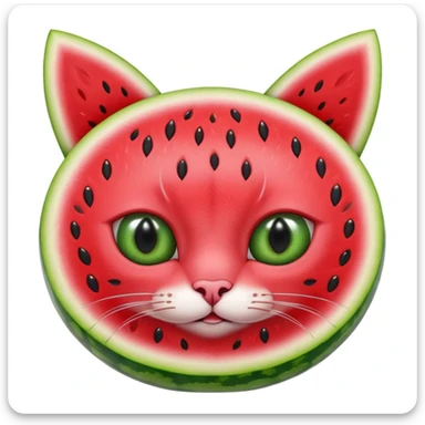 Cat watermelon- a watermelon with.   eyes and ears of a cat in the color green, like a watermelon sticker