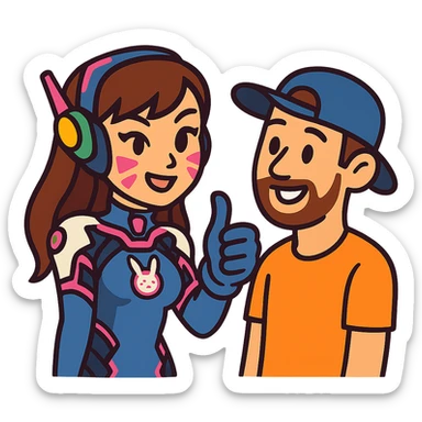 a cute Overwatch character like D.Va giving a thumbs-up to a casual player sticker