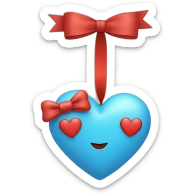 blue heart with red ribbon bow sticker