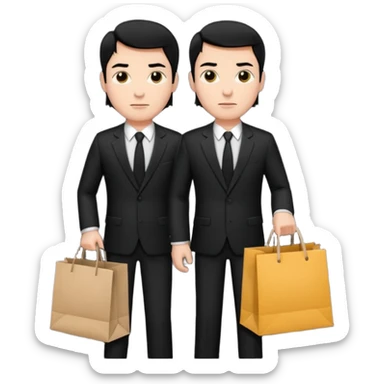 elegant serious man black hair in a black suit with clothing shopping bag sticker