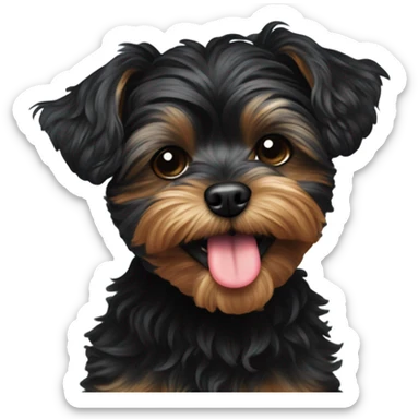 Fully Black Yorkiepoo sticking his tongue out  sticker