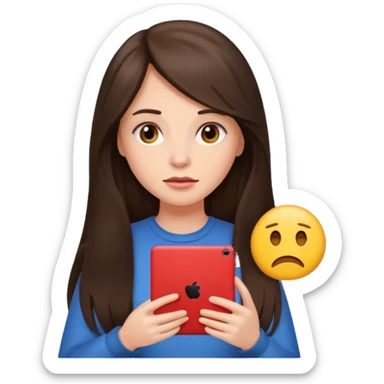 bored brunette  with long hair holding iPad emoji sticker